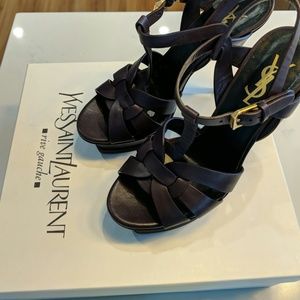 YSL Prune Tribute Sandal, Size 36.5, Minimal Wear